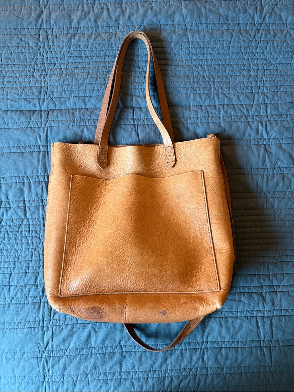 Madewell Tan Leather Tote with Front Pocket (No Zipper)